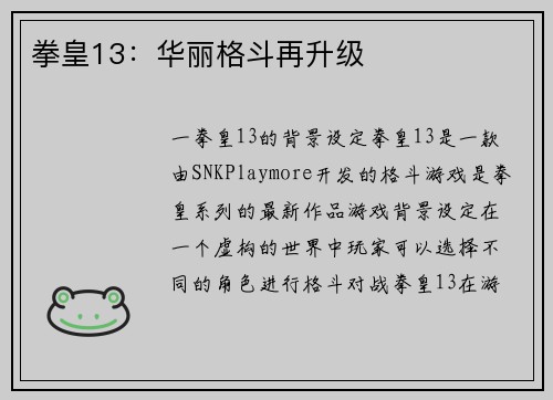 拳皇13：华丽格斗再升级